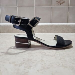 BCBG Generation Black Chunky Heel Sandals with Silver Accents